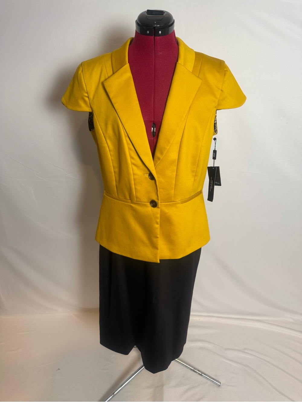 NWT Tahari ASL Skirt Suit Size 10 Yellow & Brown 2-Piece Set Blazer & Skirt